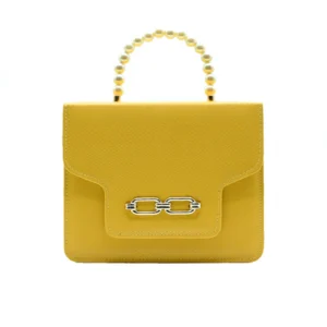 Luxeira Lustre Pearl Tote – Vibrant Yellow Handbag with Pearl Handle