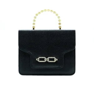 Luxeira Lustre Pearl Tote – Classic Black Handbag with Pearl Handle